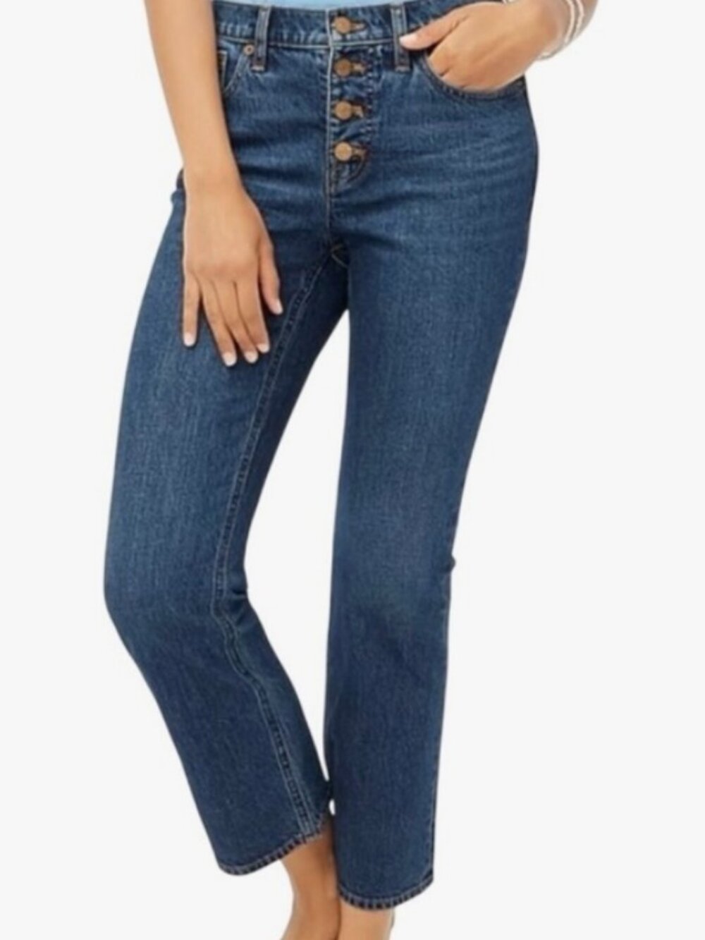 J. Crew flared cropped jeans, button fly, medium wash, size 8